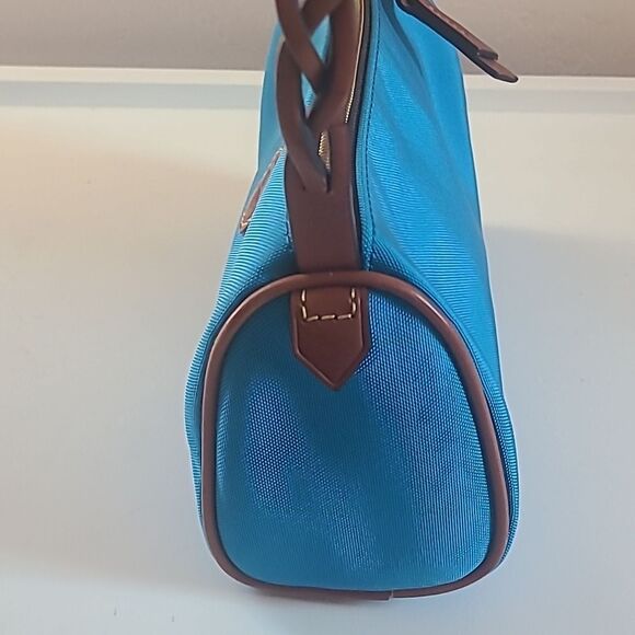 Dooney & Bourke Bright Blue Nylon Brown Leather Trim Small Barrel Shoulder Bag - Picture 6 of 13